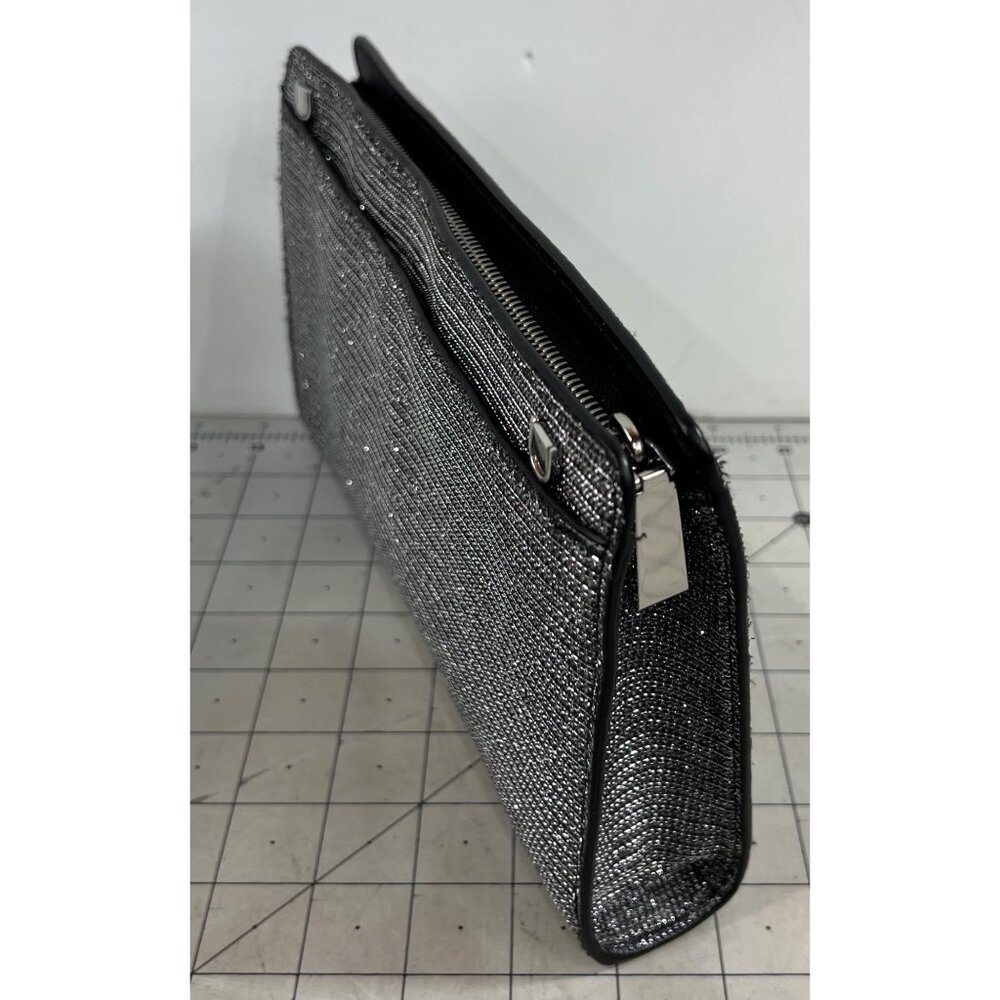 Michael Kors Metallic Silver Black Crossbody Clutch Bag ~~minty~~ Leather - Picture 7 of 8